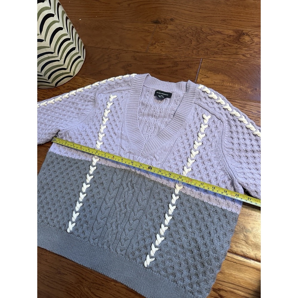 Club Monaco Purple Violet Lavender Color Block Sweater Pullover Size M 87% Wool - Picture 8 of 13